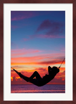Framed Woman in hammock at sunset, Coral Coast, Viti Levu, Fiji Print
