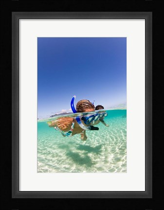 Framed Couple snorkeling near Beqa Lagoon, Beqa Island, Fiji Print