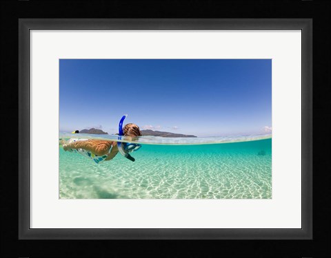 Framed Woman snorkeling, Beqa Island, Fiji Print