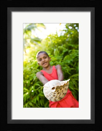 Framed Village boy with large sea shell, Beqa Island, Fiji Print
