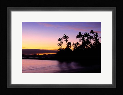 Framed Fiji Islands, Tavarua, Palm trees and sunset Print