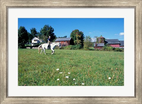 Framed Woman Riding Horseback on Skiff Mountain, Litchfield Hills, Connecticut Print