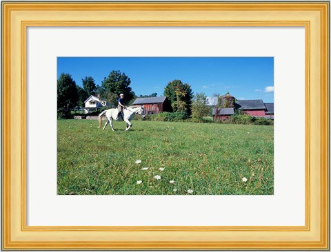 Framed Woman Riding Horseback on Skiff Mountain, Litchfield Hills, Connecticut Print