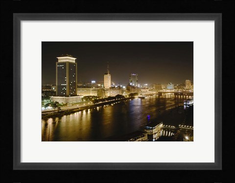 Framed Night View of the Nile River, Cairo, Egypt Print
