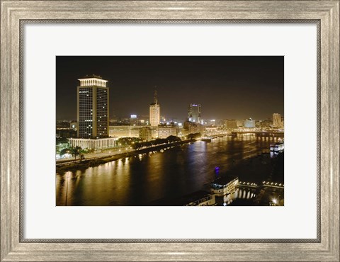 Framed Night View of the Nile River, Cairo, Egypt Print