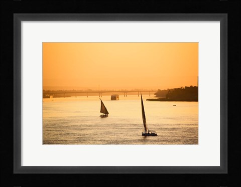 Framed Pair of Falukas and Sightseers on Nile River, Luxor, Egypt Print