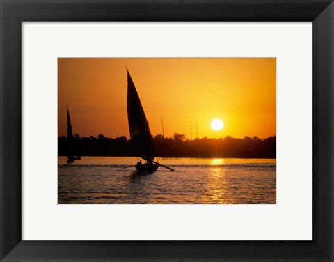 Framed Silhouette of a traditional Egyptian Falucca, Nile River, Luxor, Egypt Print