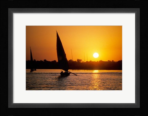 Framed Silhouette of a traditional Egyptian Falucca, Nile River, Luxor, Egypt Print