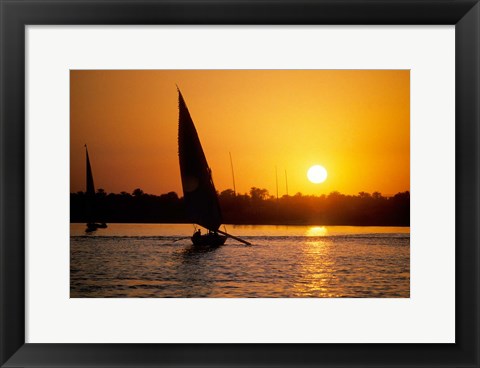 Framed Silhouette of a traditional Egyptian Falucca, Nile River, Luxor, Egypt Print
