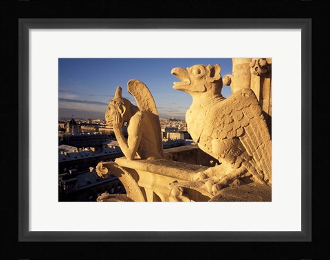 Framed Gargoyles of the Notre Dame Cathedral, Paris, France Print