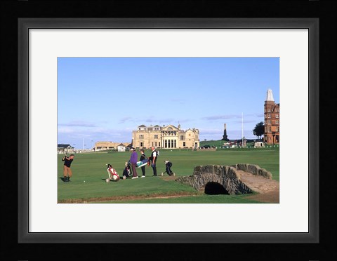 Framed 18th Hole and Fairway at Swilken Bridge Golf, St Andrews Golf Course, St Andrews, Scotland Print