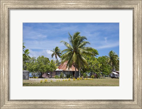 Framed Fiji, Southern Lau Group, Island of Fulanga. Village of Fulanga. Typical village home. Print