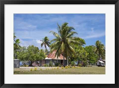 Framed Fiji, Southern Lau Group, Island of Fulanga. Village of Fulanga. Typical village home. Print