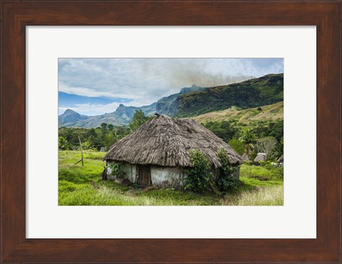 Framed Traditional thatched roofed huts in Navala in the Ba Highlands, Fiji Print