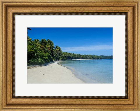 Framed White sand beach and turquoise water, Nanuya Lailai Island, Blue Lagoon, Yasawa, Fiji, South Pacific Print