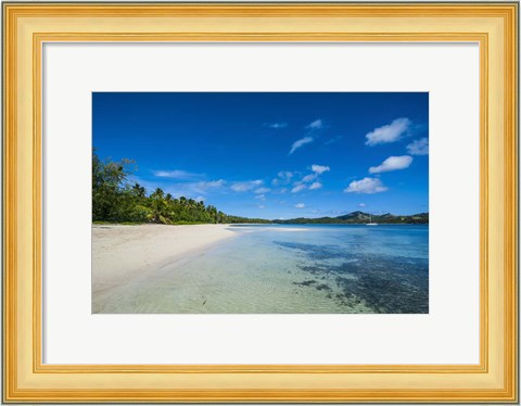 Framed White sand beach and turquoise water, Nanuya Lailai Island, Blue Lagoon, Yasawa, Fiji Print