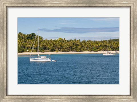 Framed Little sailboat in the blue lagoon, Yasawa, Fiji, South Pacific Print