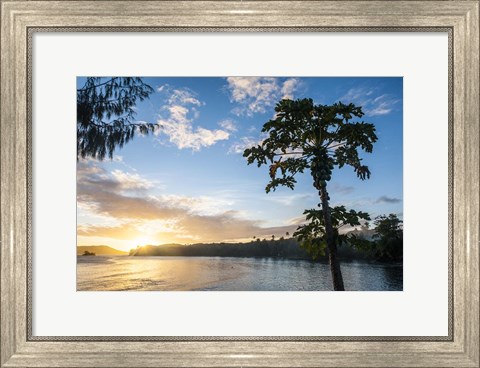 Framed Sunset over the beach of resort, Nacula Island, Yasawa, Fiji, South Pacific Print