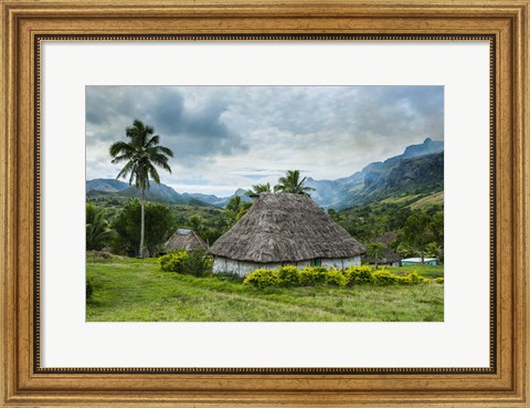 Framed Traditional thatched roofed huts in Navala, Fiji, South Pacific Print