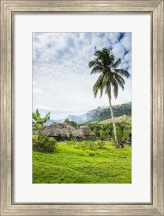 Framed Traditional thatched roofed huts in Navala in the Ba Highlands of Viti Levu, Fiji, South Pacific Print