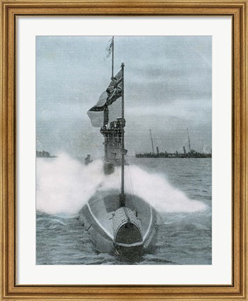 Framed World War I (1914-1918). The British submarine E-8. Sank a German destroyer in the North Sea Print