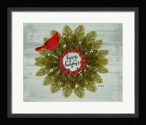 Framed Cardinal Wreath Print