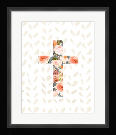 Framed Orange Floral Cross Print