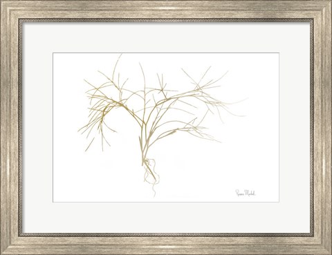 Framed Twiggy Algae Gold on White Print