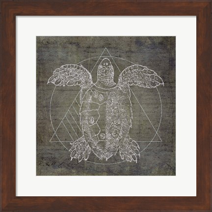 Framed Turtle Geometric Silver Print