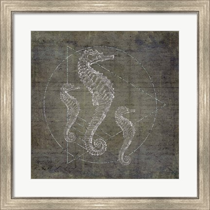 Framed Seahorse Geometric Silver Print