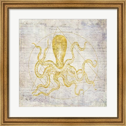 Framed Octopus Geometric Gold Print