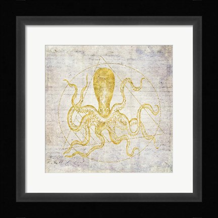 Framed Octopus Geometric Gold Print
