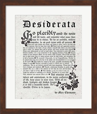 Framed Old English Desiderata In Gray Print