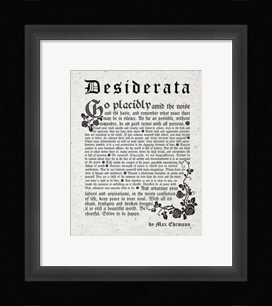 Framed Old English Desiderata In Gray Print