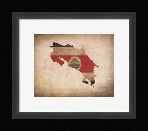 Framed Map with Flag Overlay Costa Rica Print