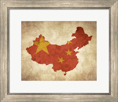 Framed Map with Flag Overlay China Print