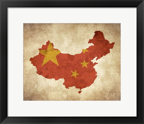 Framed Map with Flag Overlay China Print