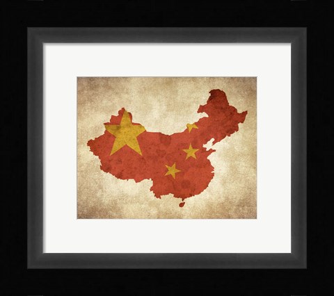 Framed Map with Flag Overlay China Print