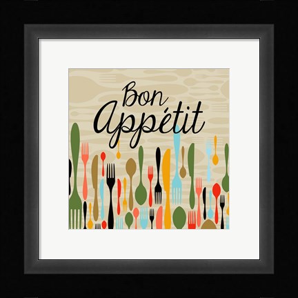 Framed Bon Appetit Cutlery Beige Print