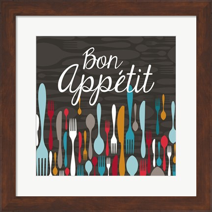 Framed Bon Appetit Cutlery Grey Print