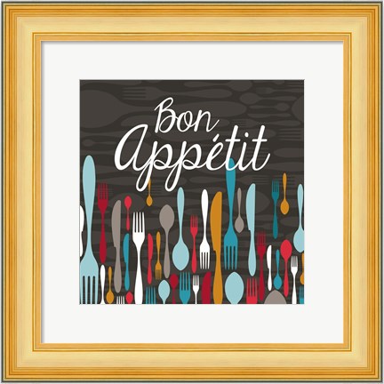 Framed Bon Appetit Cutlery Grey Print