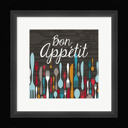 Framed Bon Appetit Cutlery Grey Print