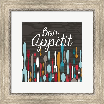 Framed Bon Appetit Cutlery Grey Print