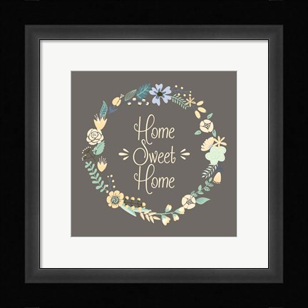 Framed Home Sweet Home Floral Brown Print