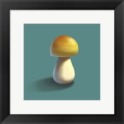 Framed Mushroom on Teal Background Part II Print