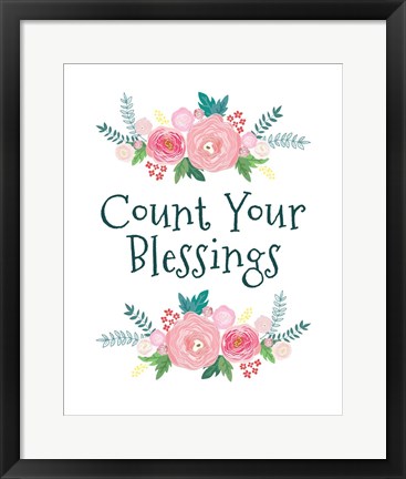 Framed Count Your Blessing-Floral Print