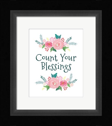 Framed Count Your Blessing-Floral Print