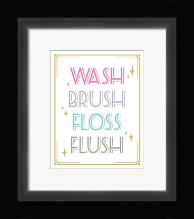 Framed Wash Brush Floss Flush Shark Pink Part II Print