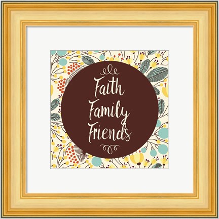 Framed Faith Family Friends Retro Floral White Print