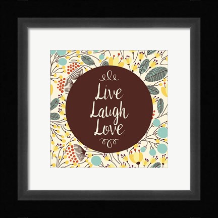 Framed Live Laugh Love Retro Floral White Print